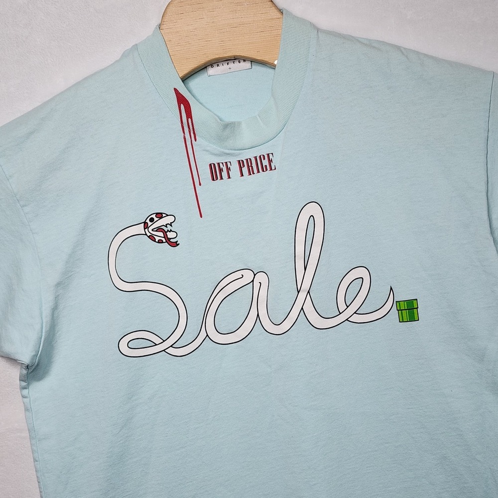 Drifter Men's T-Shirt Tee Size S USA Made  Off Price Graphic T Cotton Light Blue